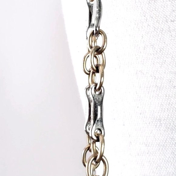 Black Woven Wrapper Wood and Chain Strap Shoulder Tote - Picture 5 of 8